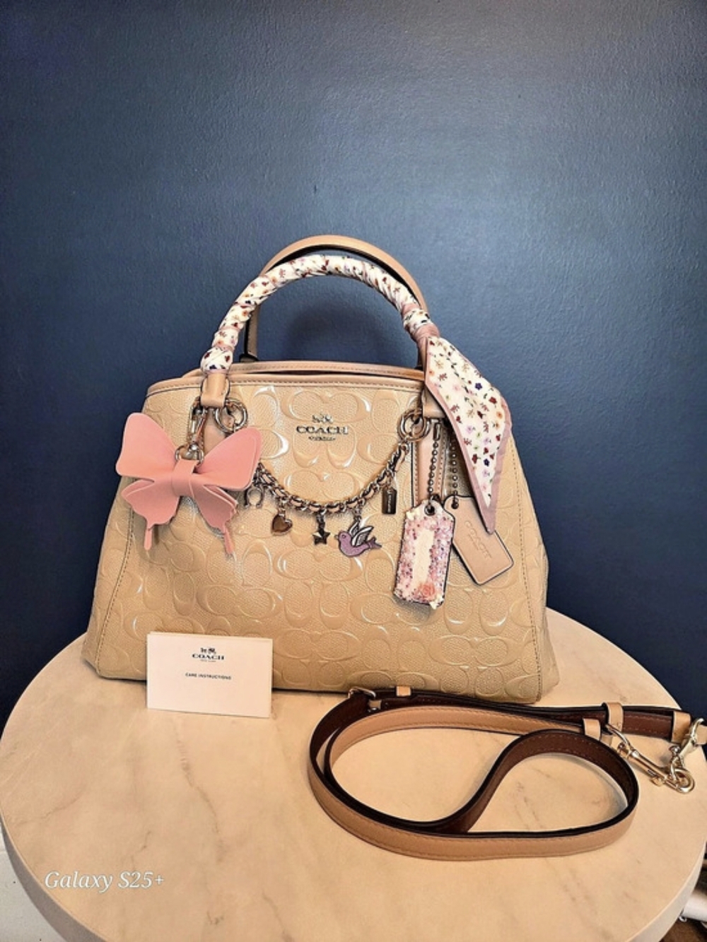 COACH Margot Embossed Patent Leather Satchel w/Charm & Custom Coach Hangtag